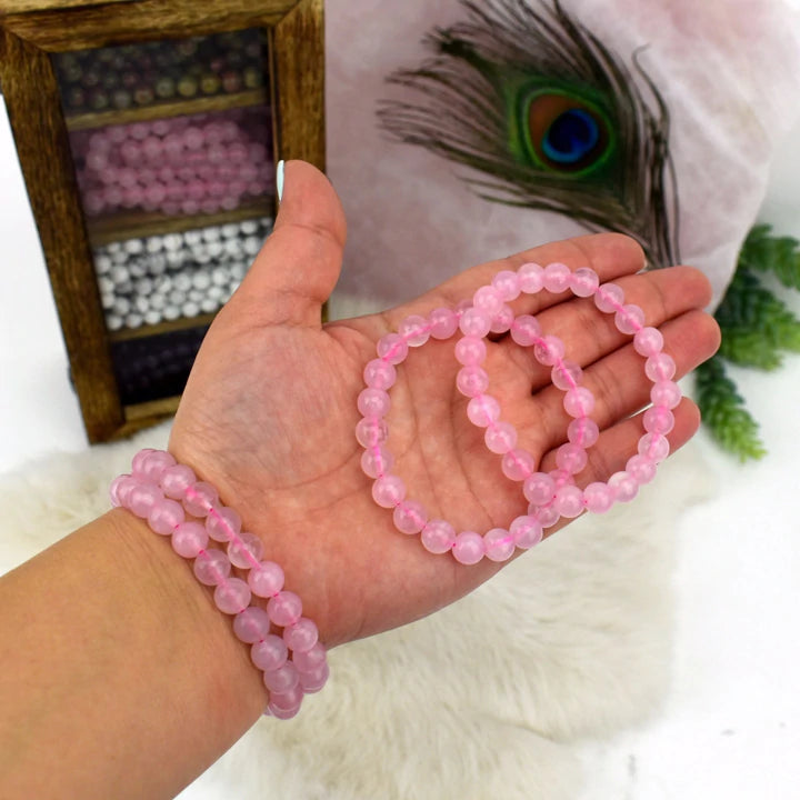 Rose Quartz Round Bead Bracelets